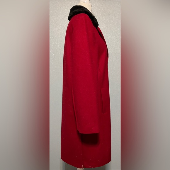 Vintage Braefair Red Wool Coat Black Faux Fur Collar Old Money Retro Size 14 - Picture 4 of 11